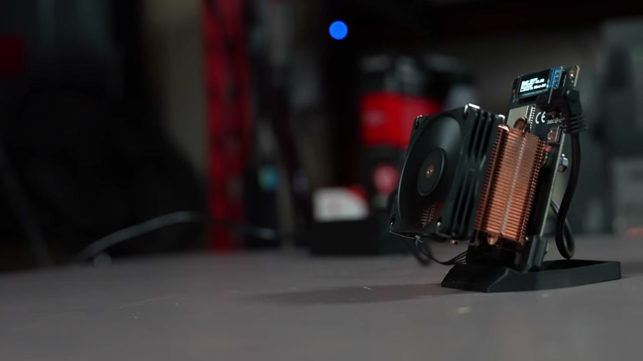 Close-up of Bitaxe Gamma hardware with cooler