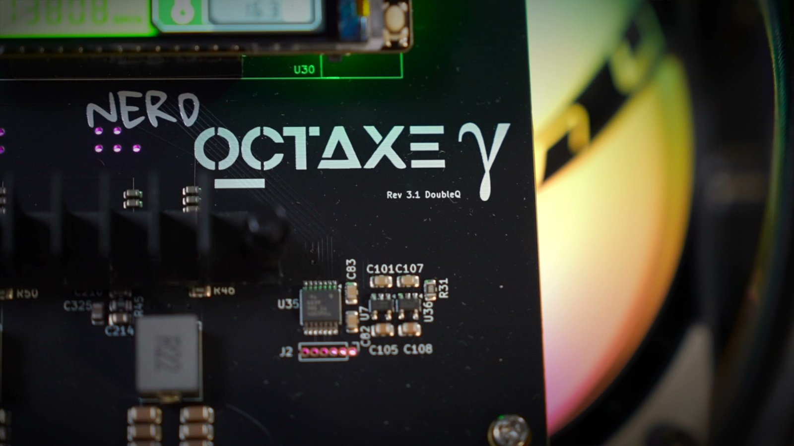 Close-up of Nerd Octaxey Rev 3.1 motherboard label